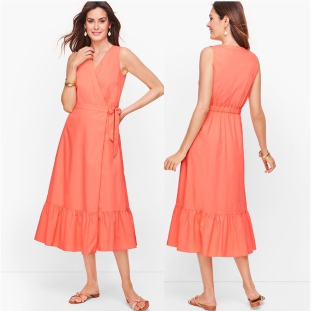 TALBOTS V-NECK POPLIN WRAP MIDI‎ DRESS SIZE 12